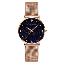 hannah martin XK36 Japan Quartz Stainless Steel Watch Golden Ladies Wristwatches Flash Night Stars Face Watches For Women